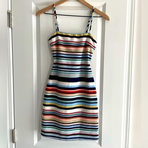 Sunset +Spring rainbow striped mini dress